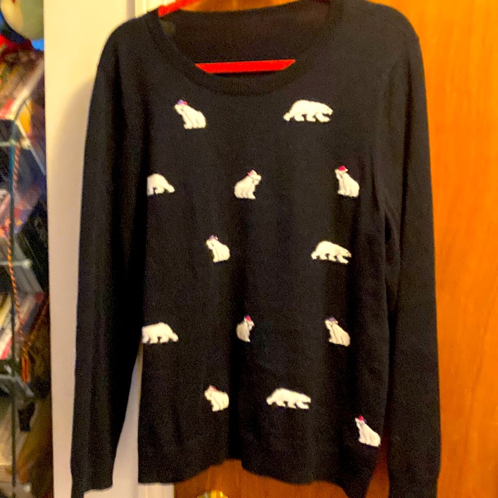 Navy sweater, embroidered polar bears from Talbots.  New $99.   Now $29.